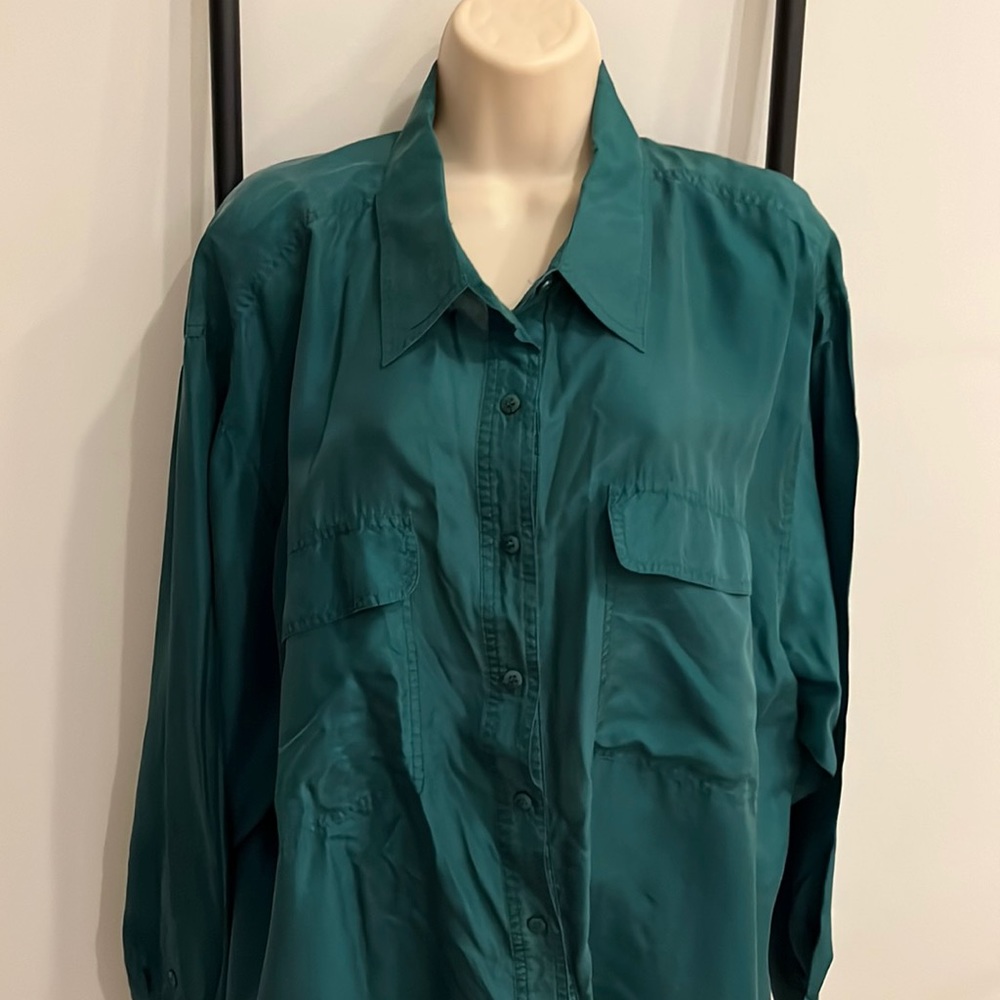 Vintage Stunt Collections Silk Green Long Sleeve Button Down Shirt Men Size 3X